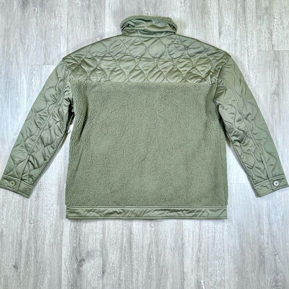 Women's Green Quilted Mixed Media Fleece Trim Jacket L - Picture 9 of 9